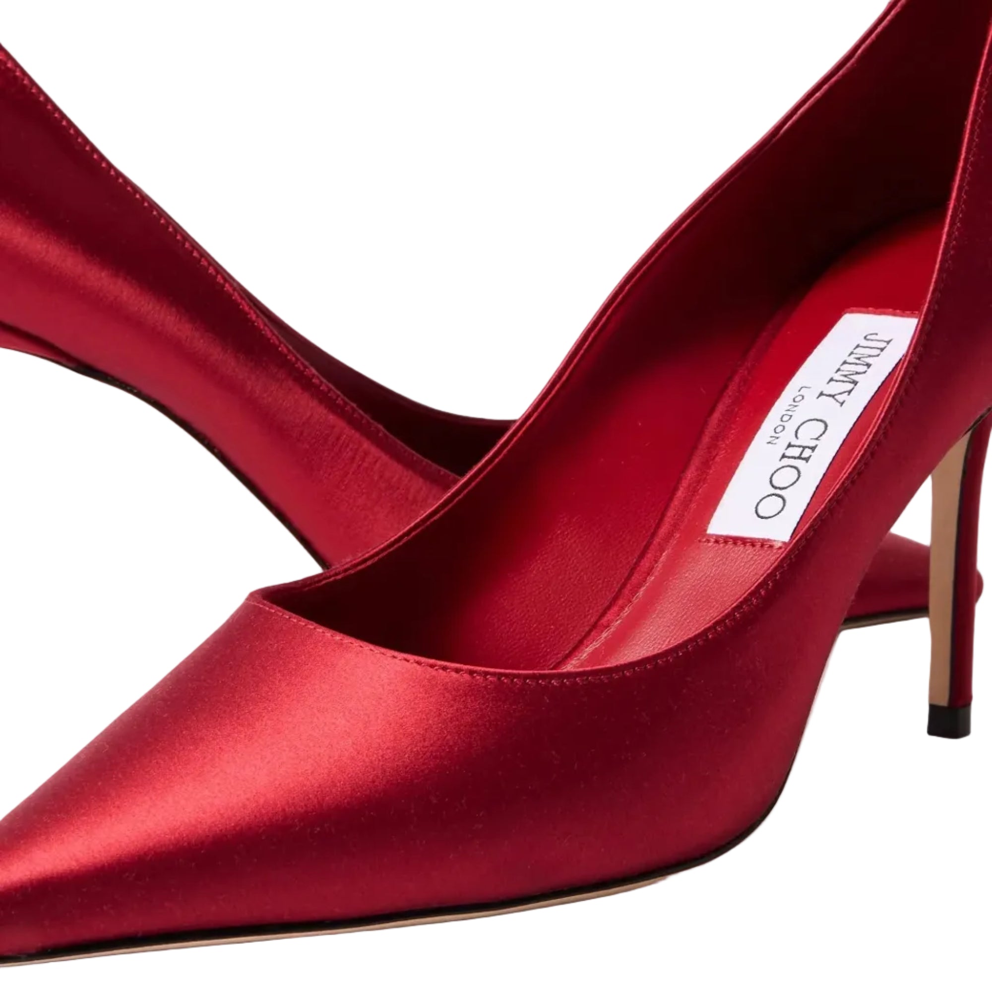 JIMMY CHOO LOVE 85 SATIN PUMPS RED