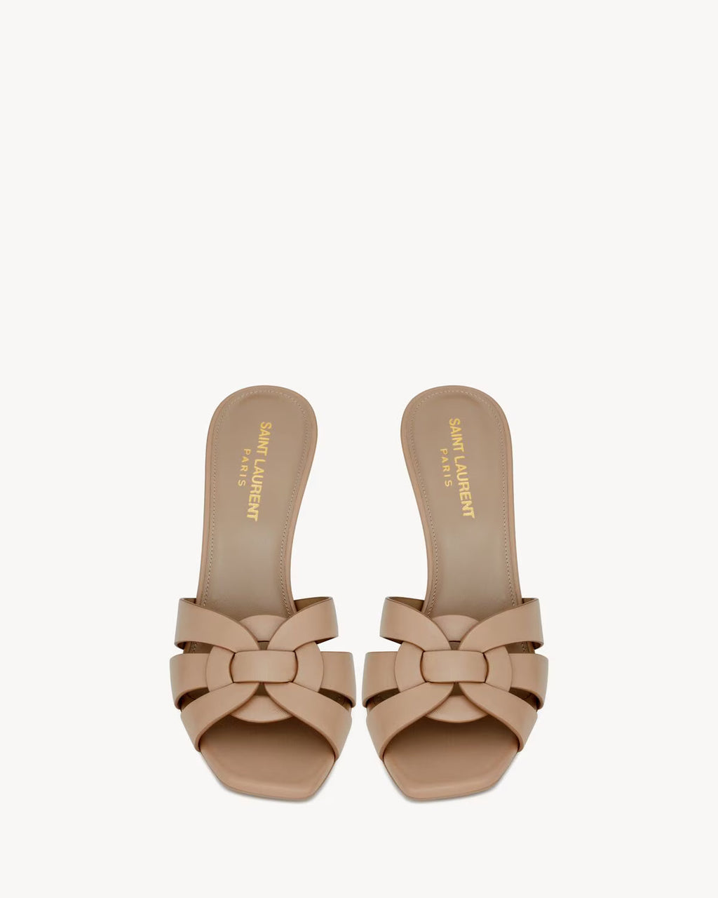 YSL TRIBUTE MULES IN SMOOTH LEATHER DARK BEIGE