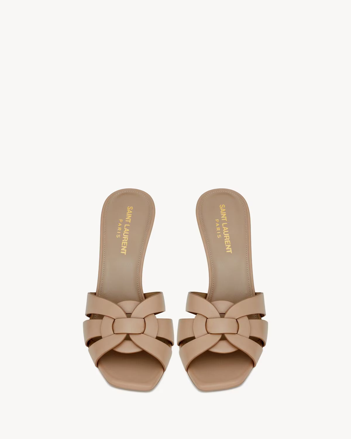 YSL TRIBUTE MULES IN SMOOTH LEATHER DARK BEIGE