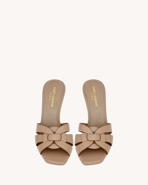 YSL TRIBUTE MULES IN SMOOTH LEATHER DARK BEIGE
